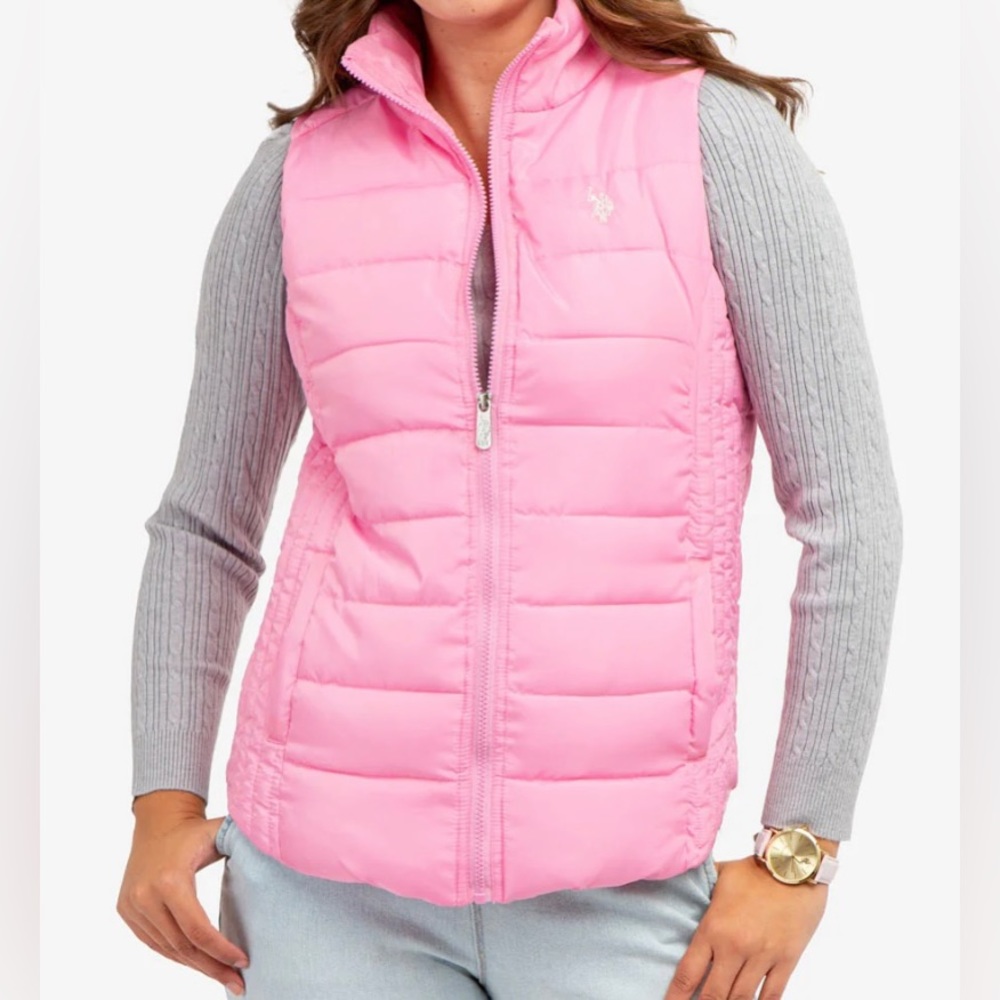 NWOT Pink U.S Polo Vest, inside COZY FUR LINED VEST Sz S